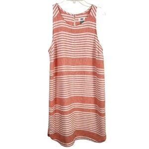 OLD NAVY Coral Orange Striped Linen Blend SHIFT DRESS S Tank Summer Beach Preppy